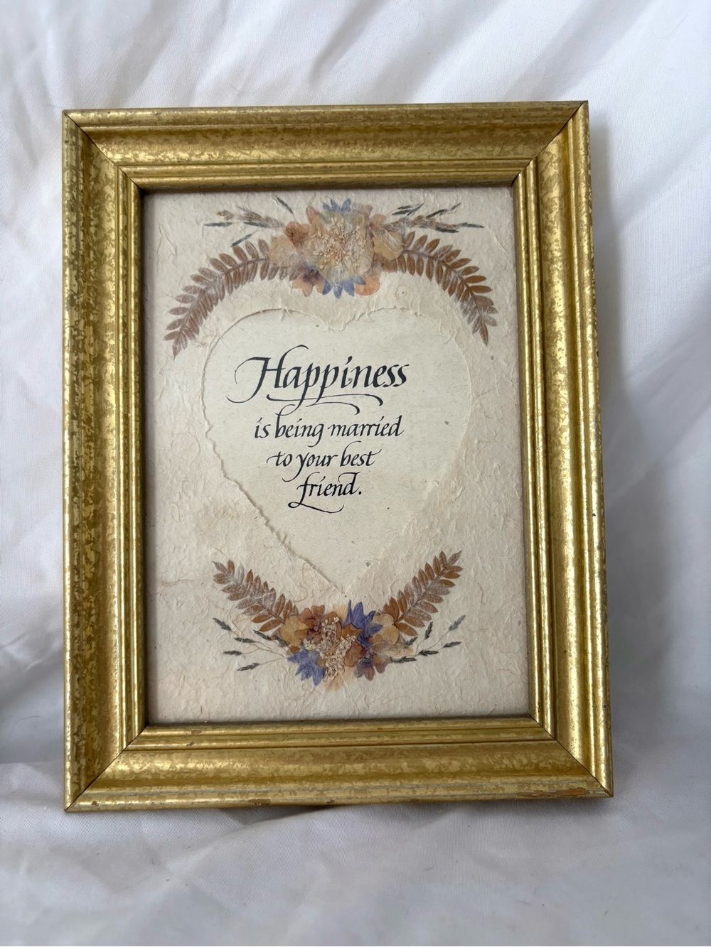 Vintage gold frame pressed flowers quote wall art home decor marriage love